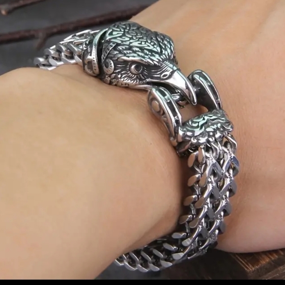 New! MEN'S Claw Link Eagle Head Stainless Steel Bracelet.  9" - Picture 2 of 5